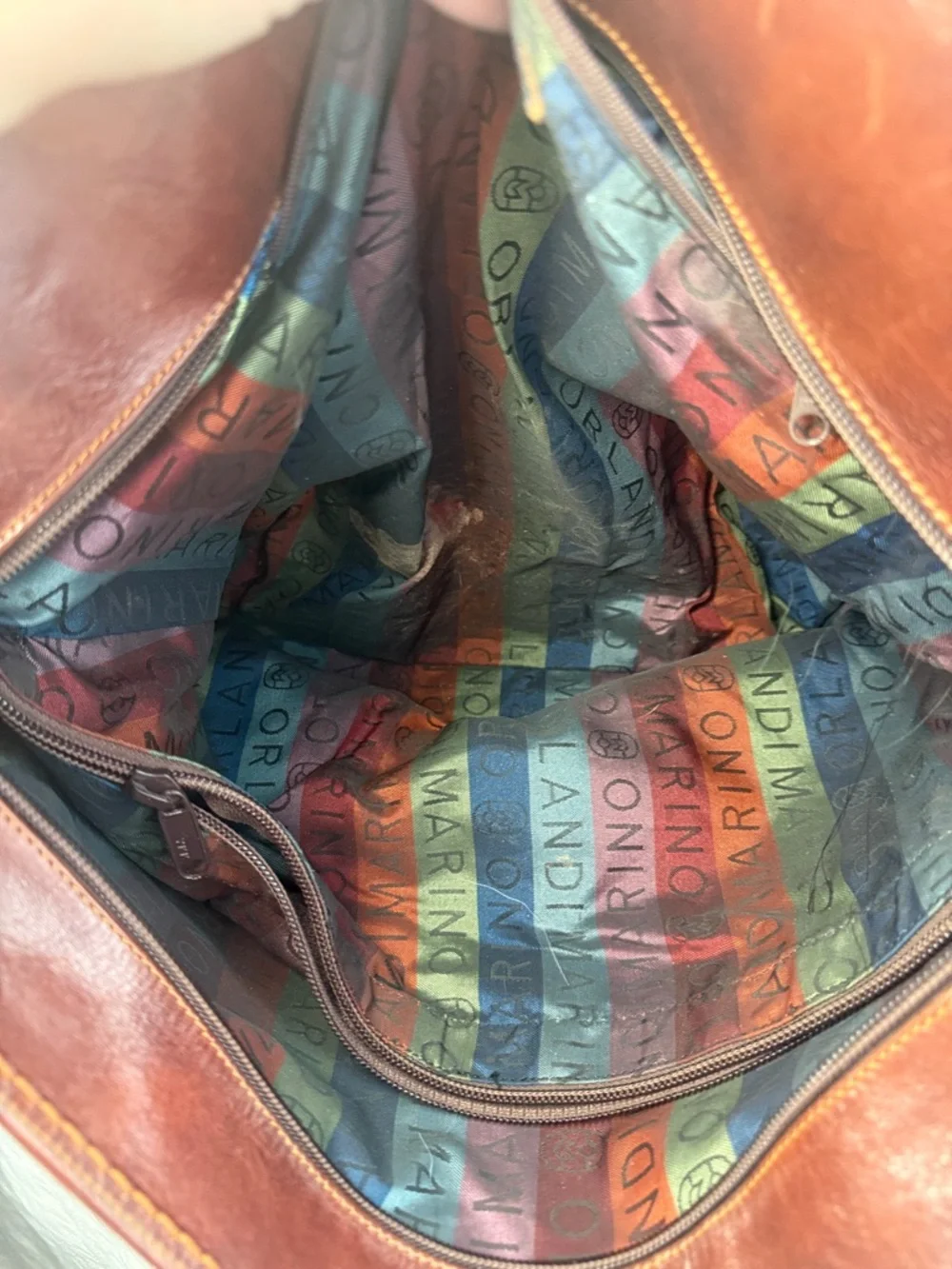 Marino Orlandi leather shoulder bag, handmade in Italy.